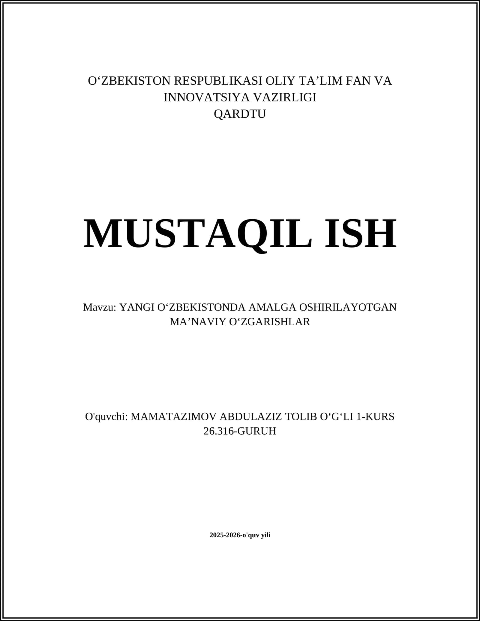 YANGI O‘ZBEKISTONDA AMALGA OSHIRILAYOTGAN MA’NAVIY O‘ZGARISHLAR 1