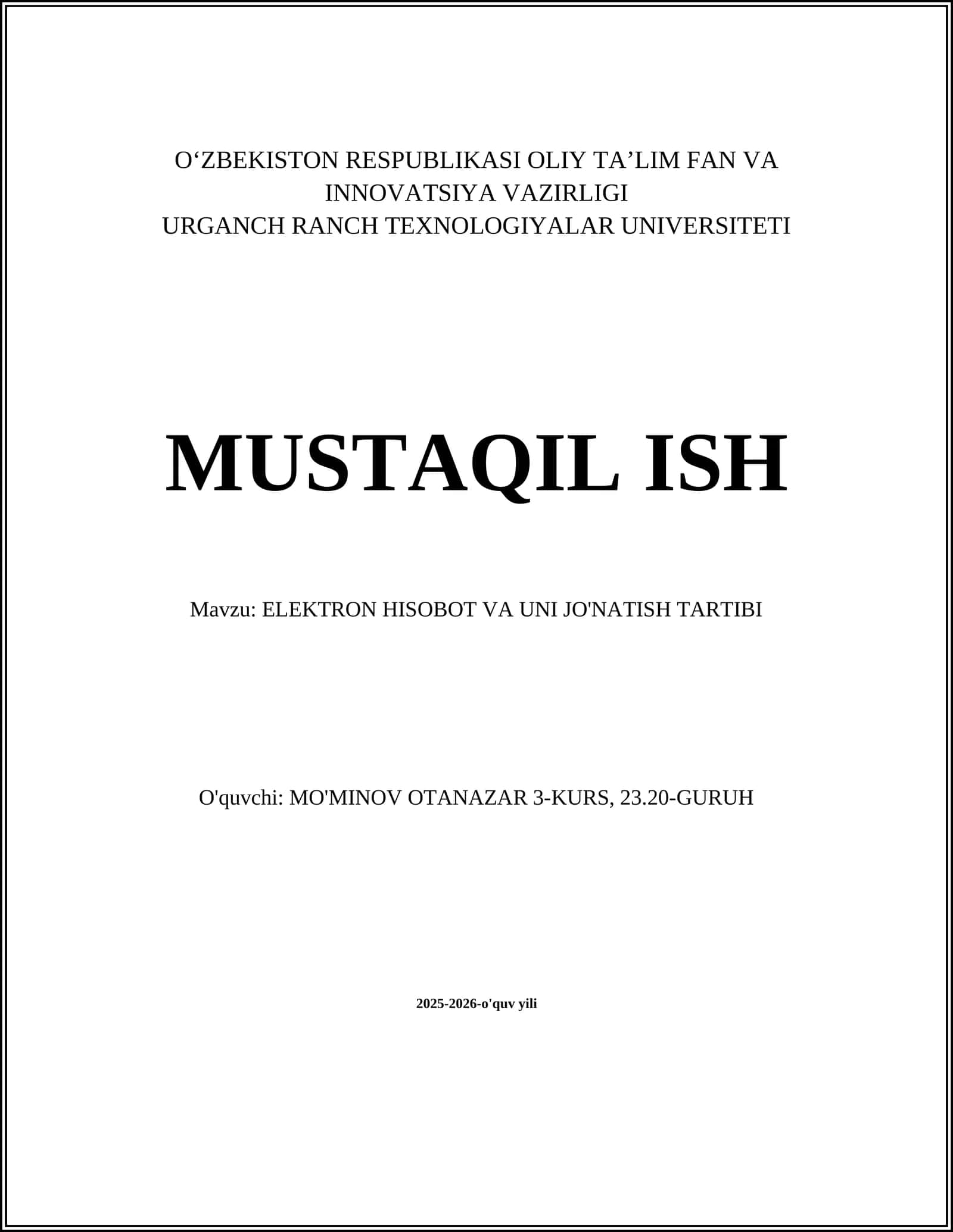 ELEKTRON HISOBOT VA UNI JO'NATISH TARTIBI 1