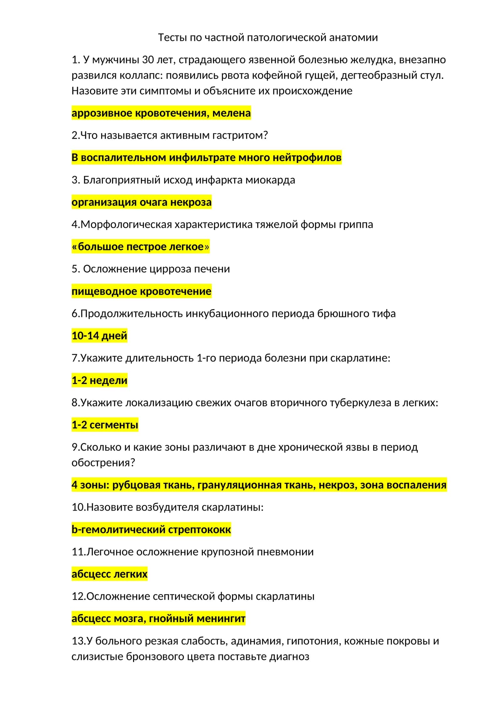 Тесты по частной патологической анатомии 1