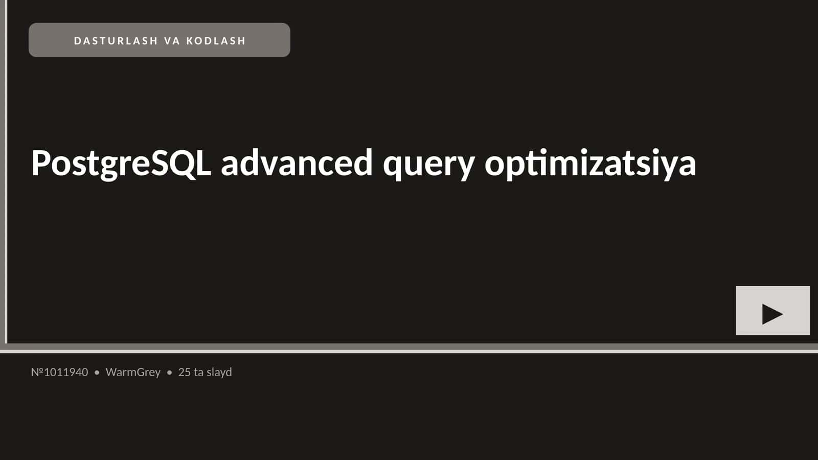 PostgreSQL advanced query optimizatsiya 1