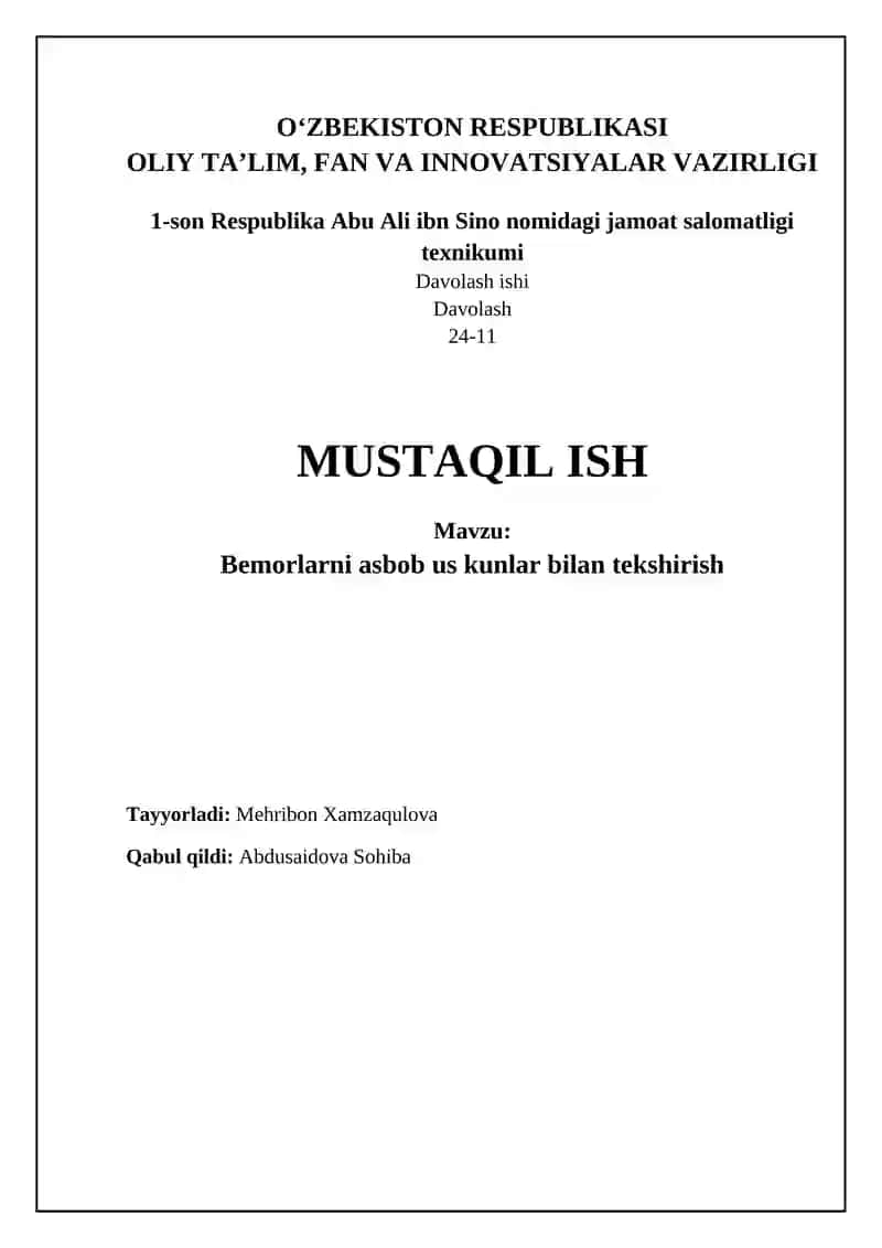Kasalliklarni Aniqlash va Davolashda Tibbiy Asbob-uskunalar