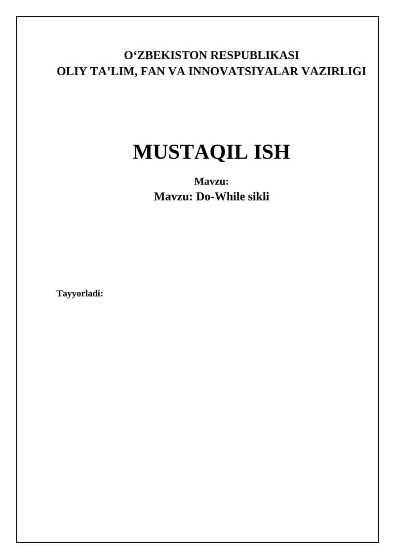 Do-While Loop: Ta'rif va Ishlash 1