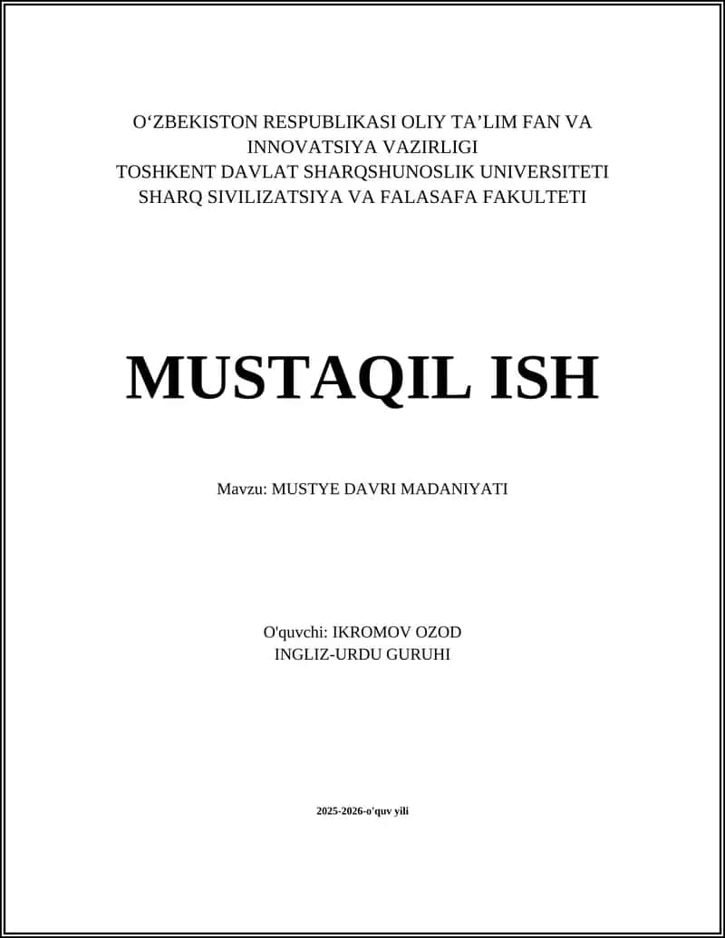 MUSTYE DAVRI MADANIYATI 1
