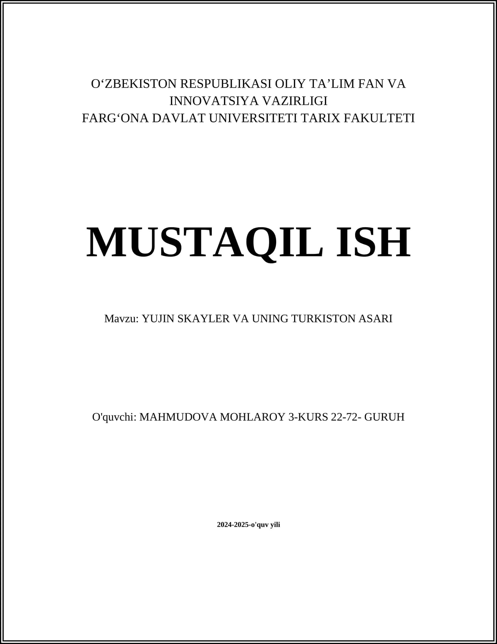 YUJIN SKAYLER VA UNING TURKISTON ASARI 1