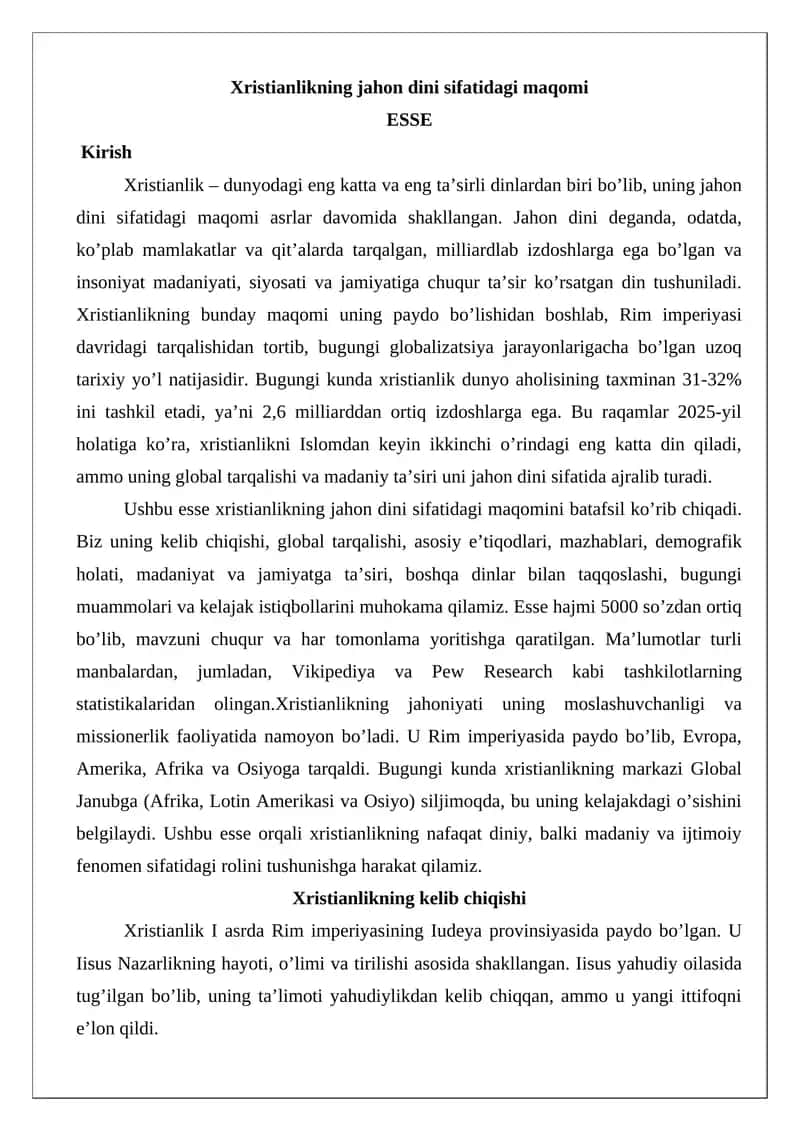 Xristianlikning jahon dini sifatidagi maqomi 1