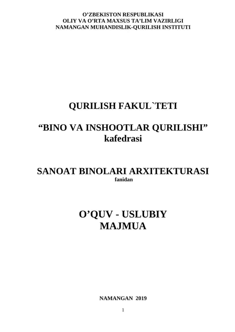 Bino va inshootlarni barpo etish texnologiyasi 1