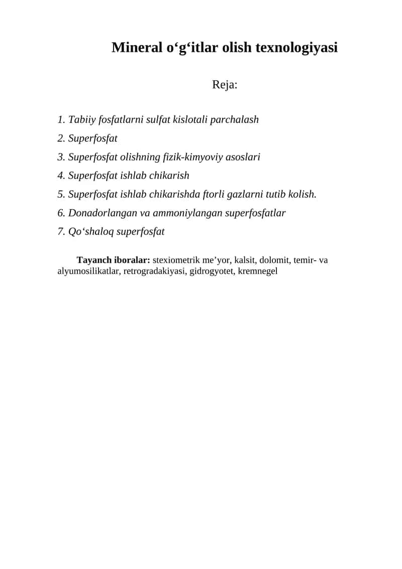 Mineral o‘g‘itlar olish texnologiyasi 1