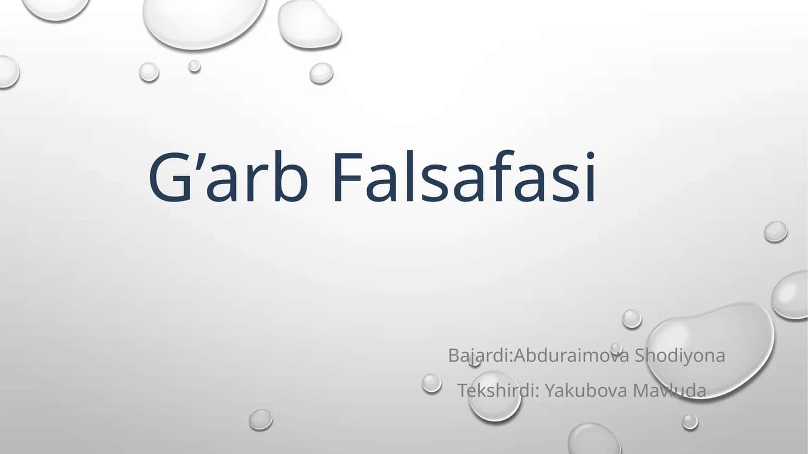 G’arb Falsafasi 1