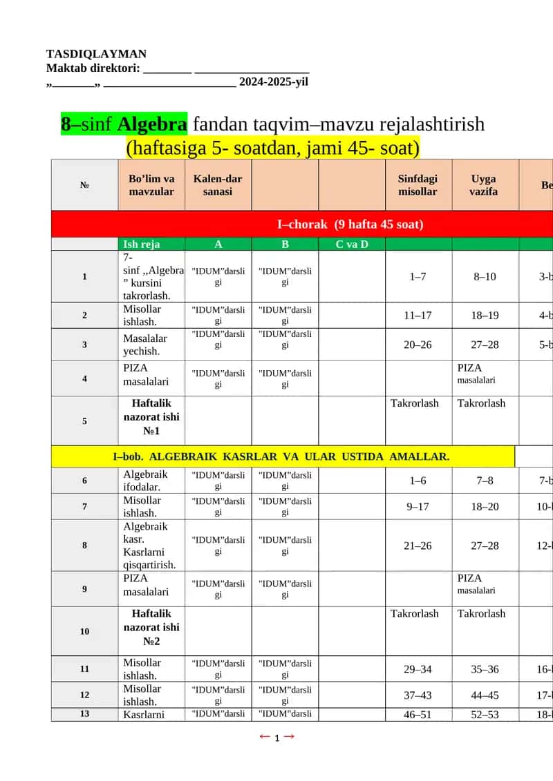 Algebra maktab darsligi 1