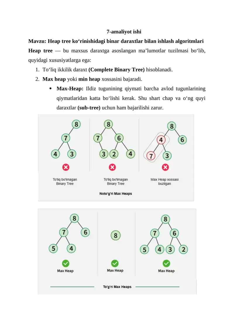 Heap tree ko‘rinishidagi binar daraxtlar bilan ishlash algoritmlari 1