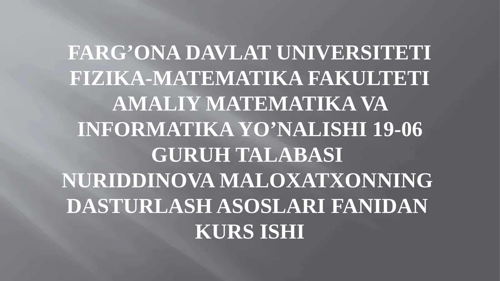 MAVZU:C# DASTURLASH TILIDA POLIMORFIZM 1