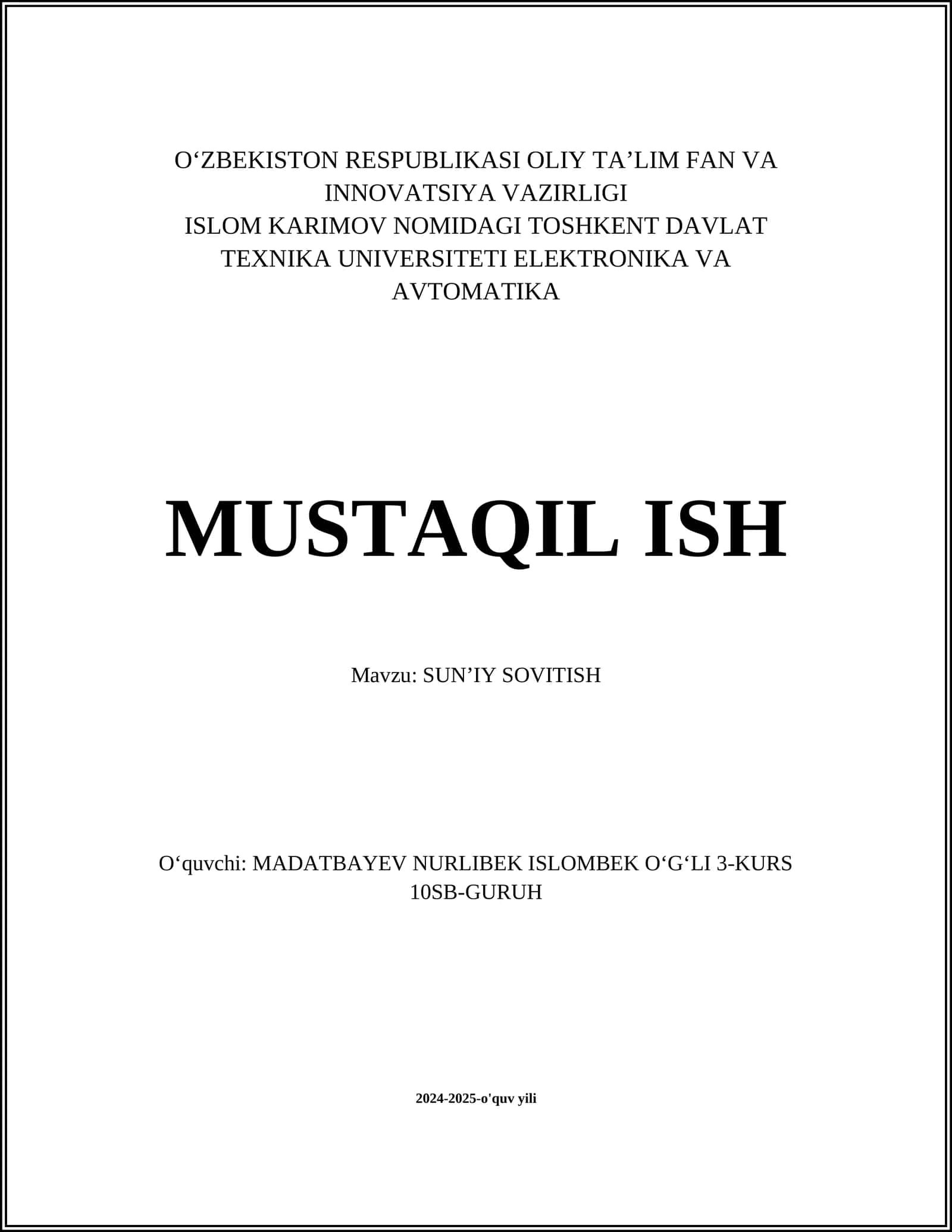 SUN’IY SOVITISH 1