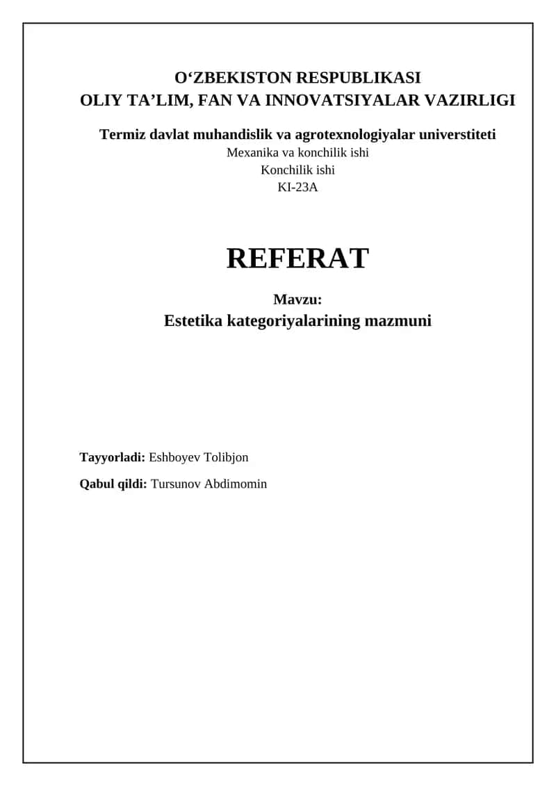 Estetika kategoriyalarining mazmuni 1
