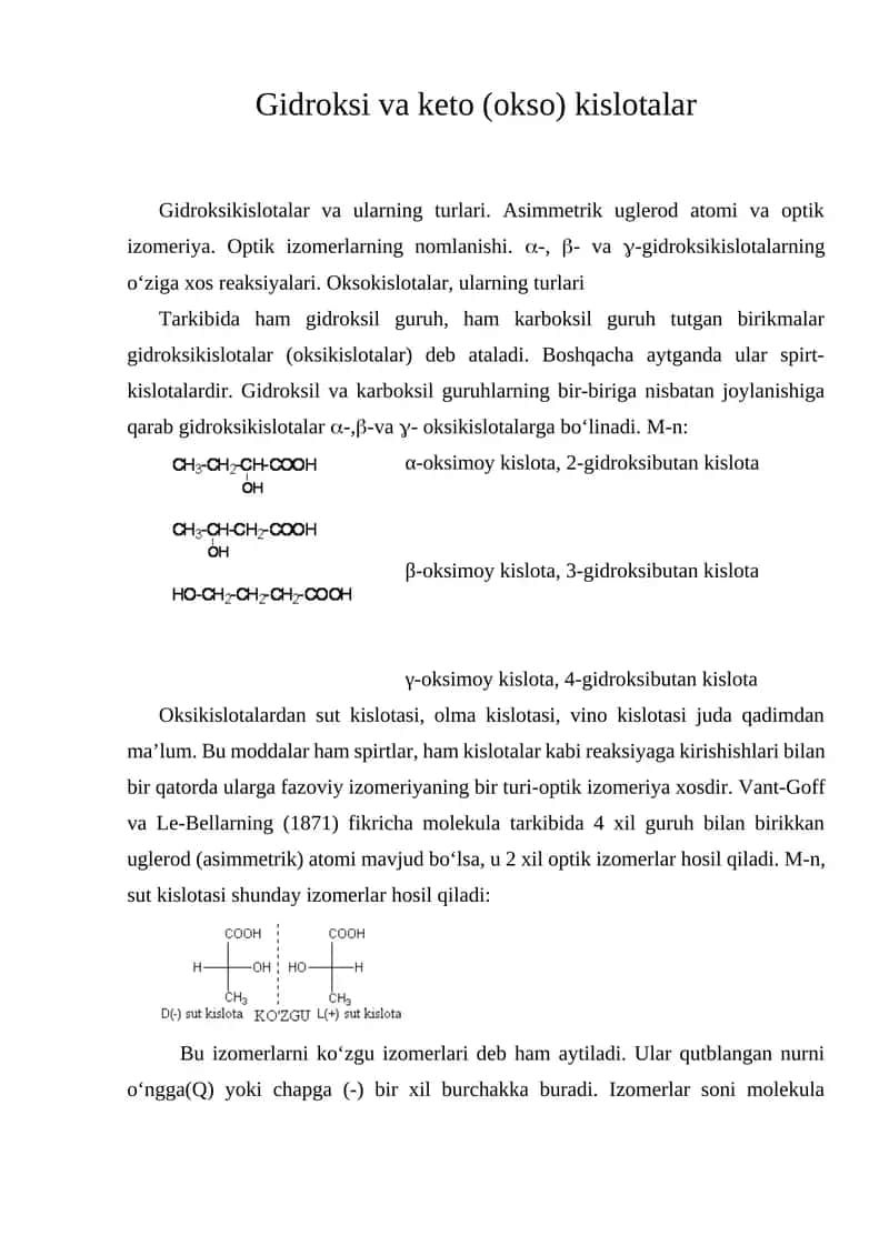 Gidroksi va keto (okso) kislotalar 1