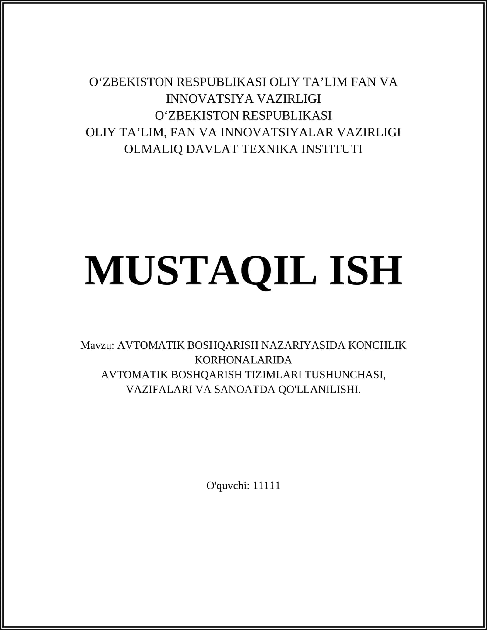 AVTOMATIK BOSHQARISH NAZARIYASI 1