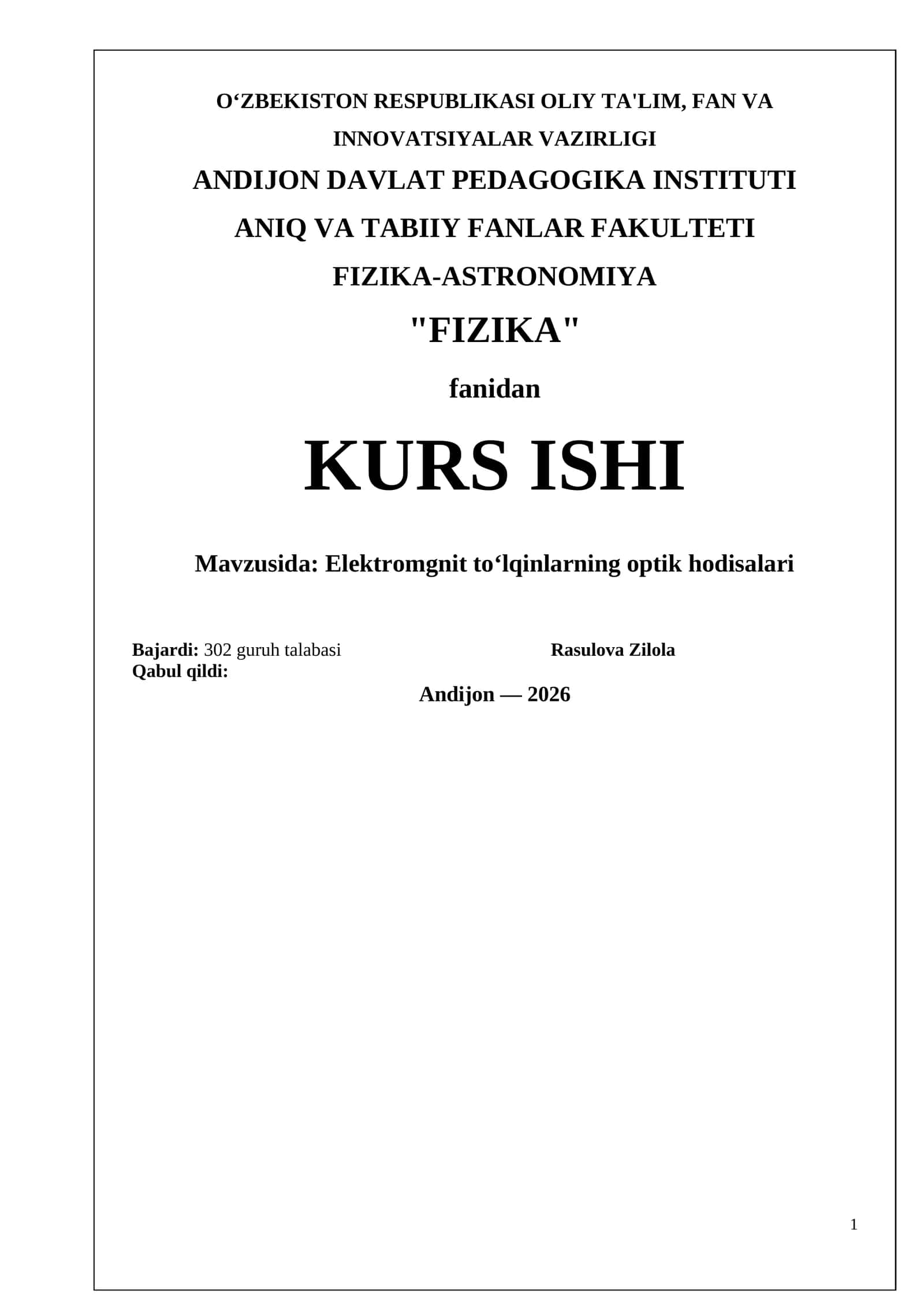 Elektromgnit toʻlqinlarning optik hodisalari 1