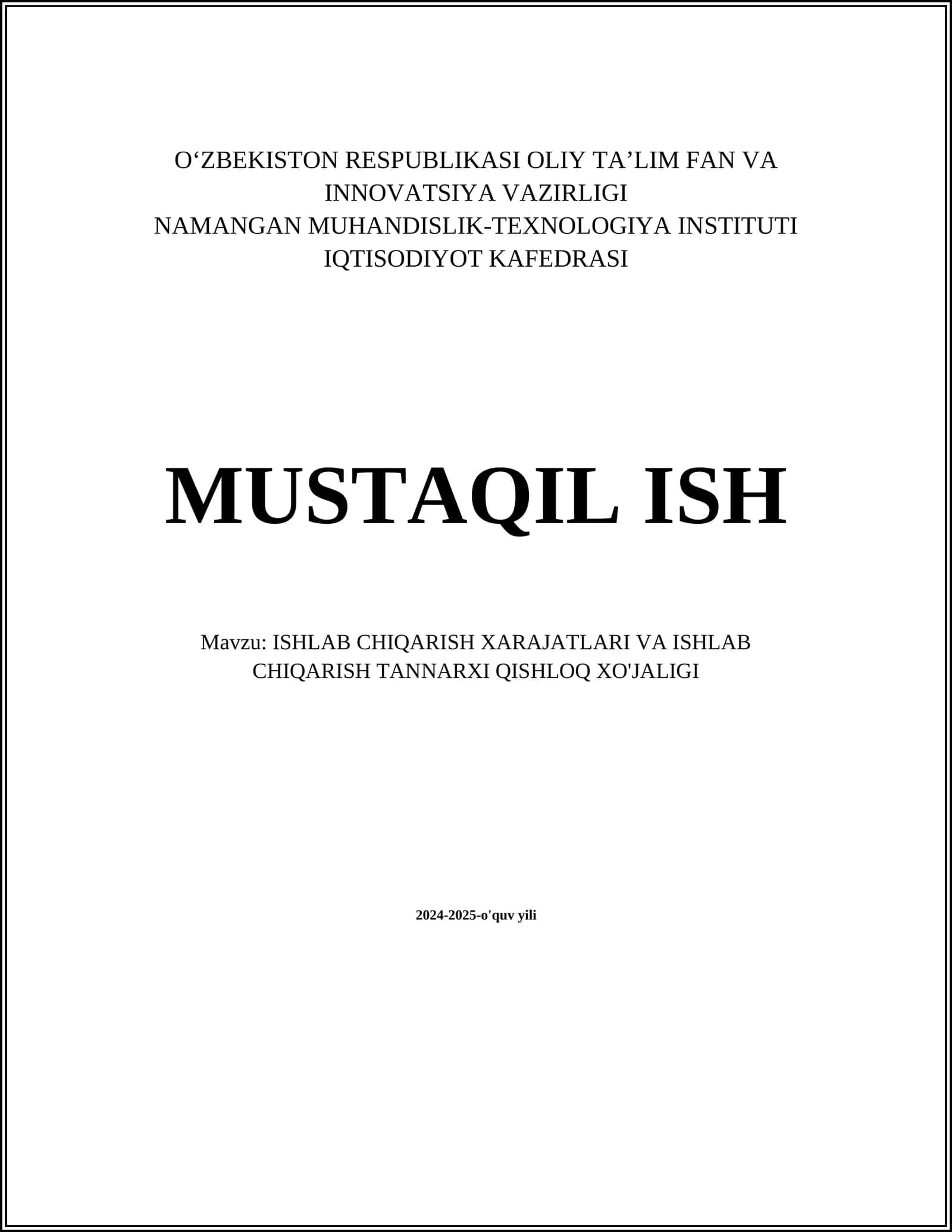 ISHLAB CHIQARISH XARAJATLARI VA ISHLAB CHIQARISH TANNARXI QISHLOQ XO'JALIGI 1