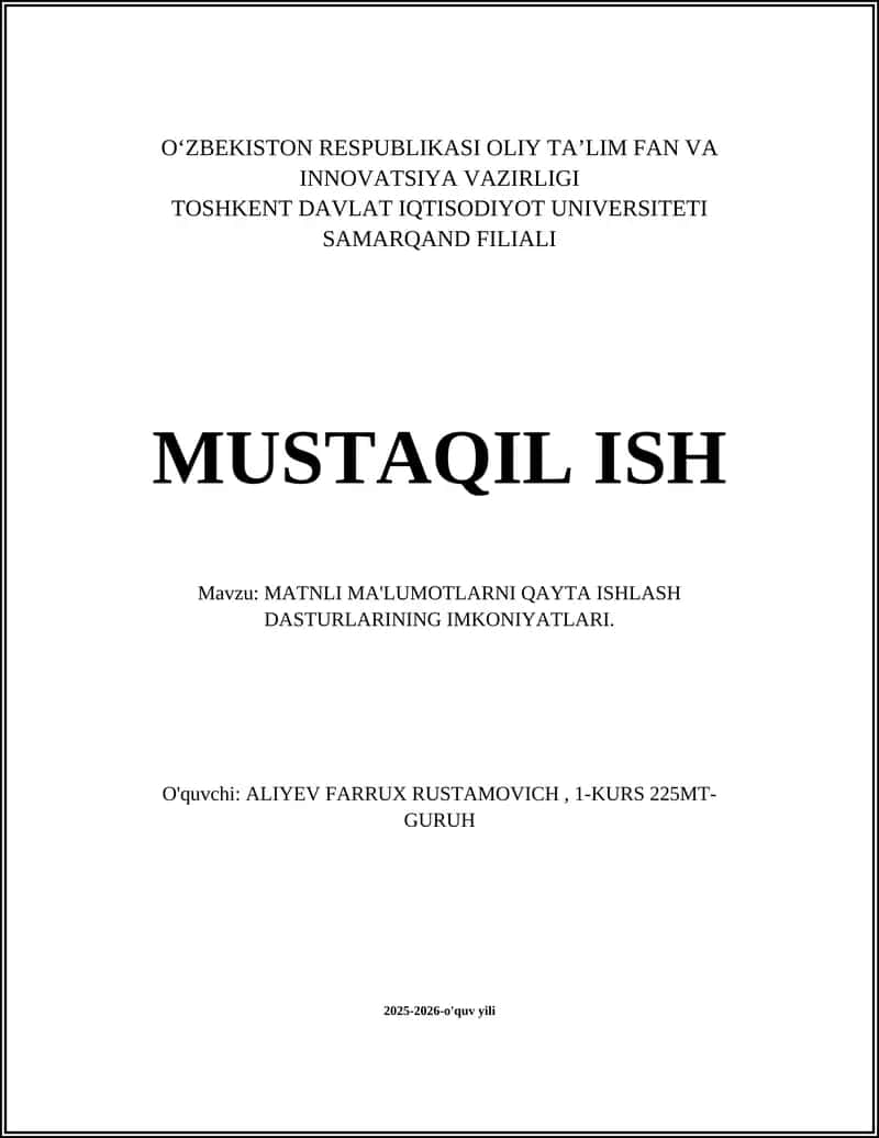 MATNLI MA'LUMOTLARNI QAYTA ISHLASH DASTURLARINING IMKONIYATLARI 1