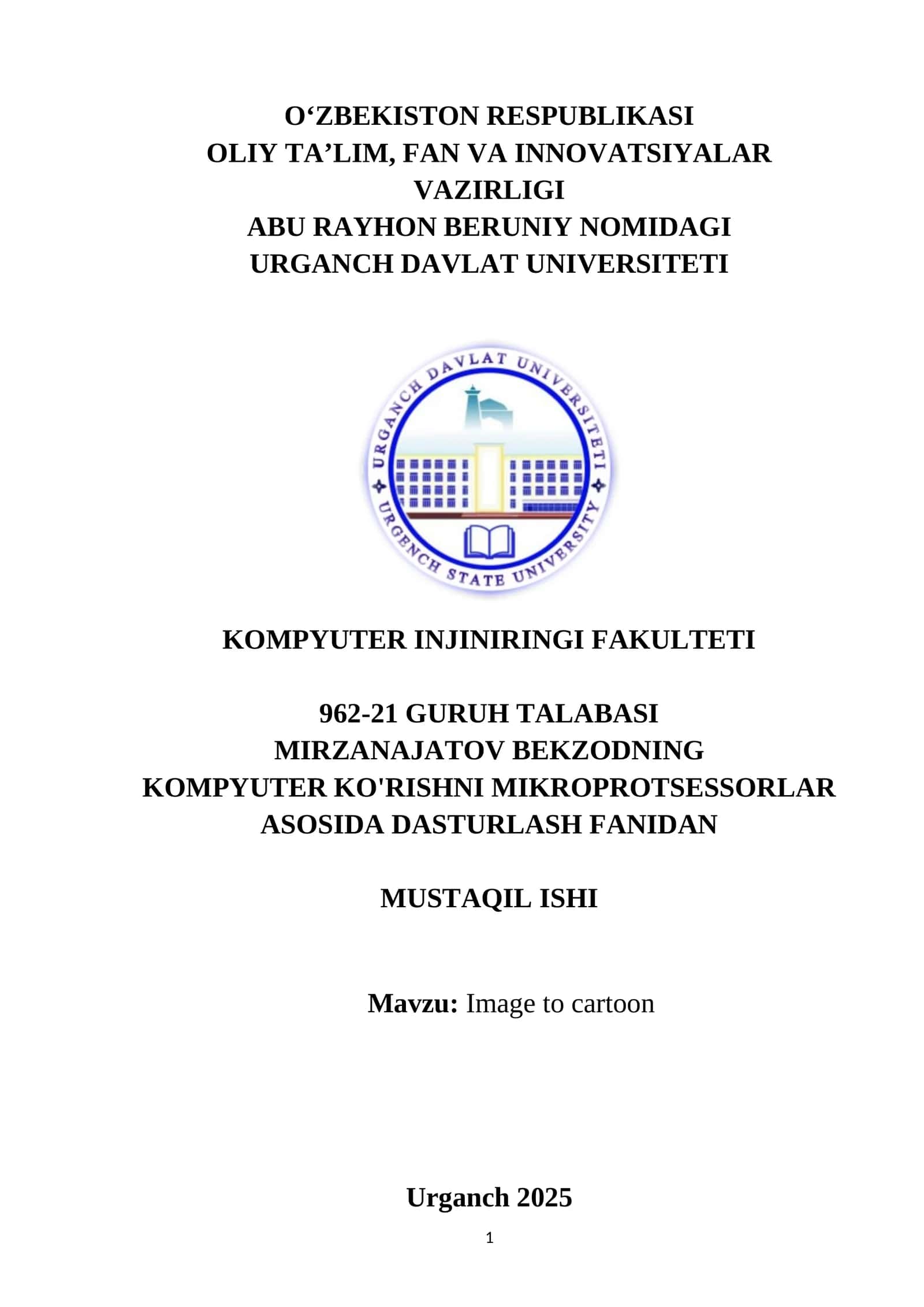 Mavzu: Image to cartoon 1