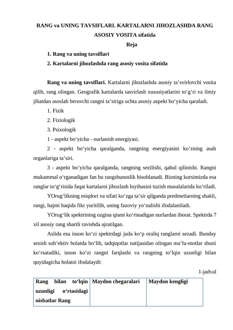 Rang va uning tavsiflari 1