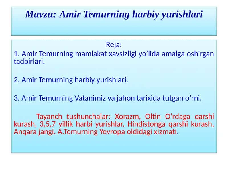 Amir Temurning Harbiy Yurishlari 1