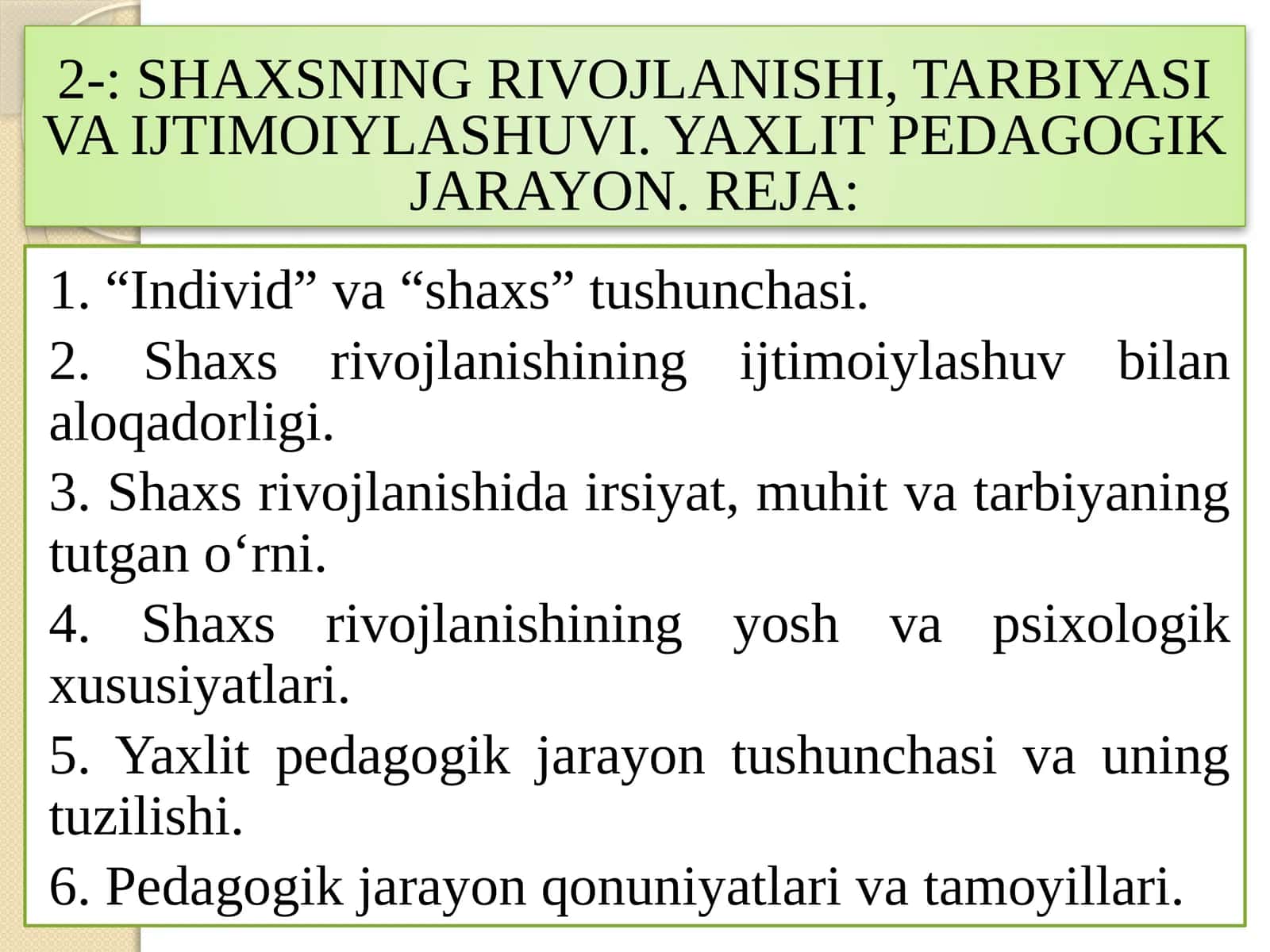 YAXLIT PEDAGOGIK JARAYON 1
