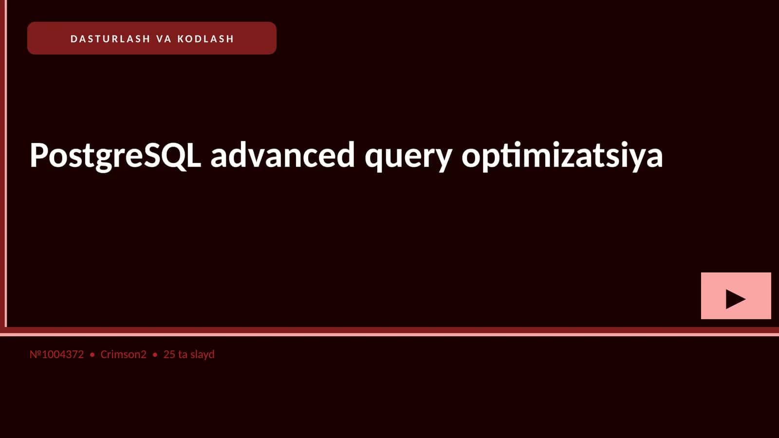 PostgreSQL advanced query optimizatsiya 1