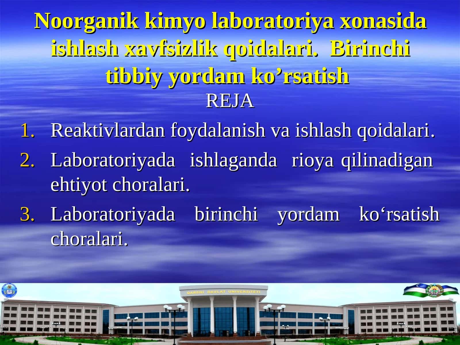 Noorganik kimyo laboratoriya xonasida ishlash xavfsizlik qoidalari. 1