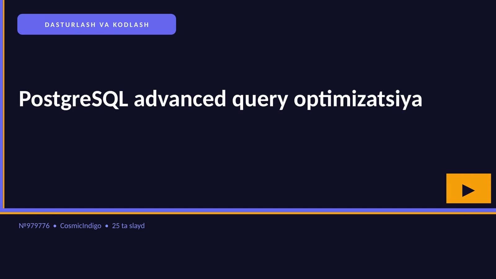 PostgreSQL advanced query optimizatsiya 1