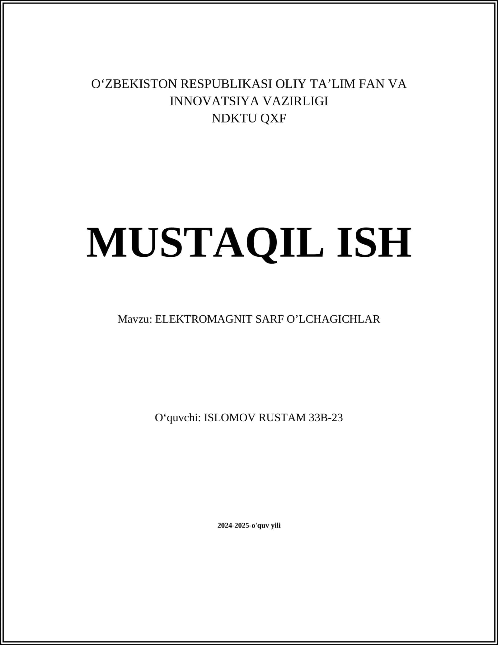 ELEKTROMAGNIT SARF O’LCHAGICHLAR 1