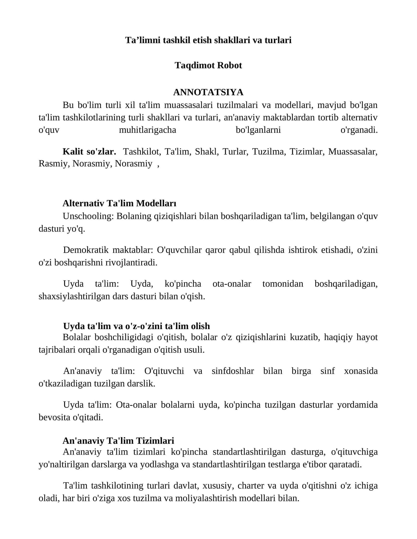 Alternativ Ta'lim Modelları 1