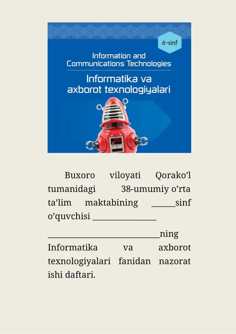 Informatika va axborot texnologiyalari fanidan nazorat ishi daftari 1