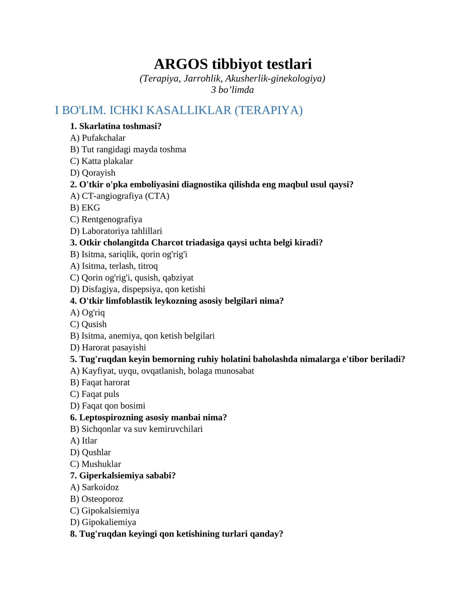 ARGOS tibbiyot testlari 1