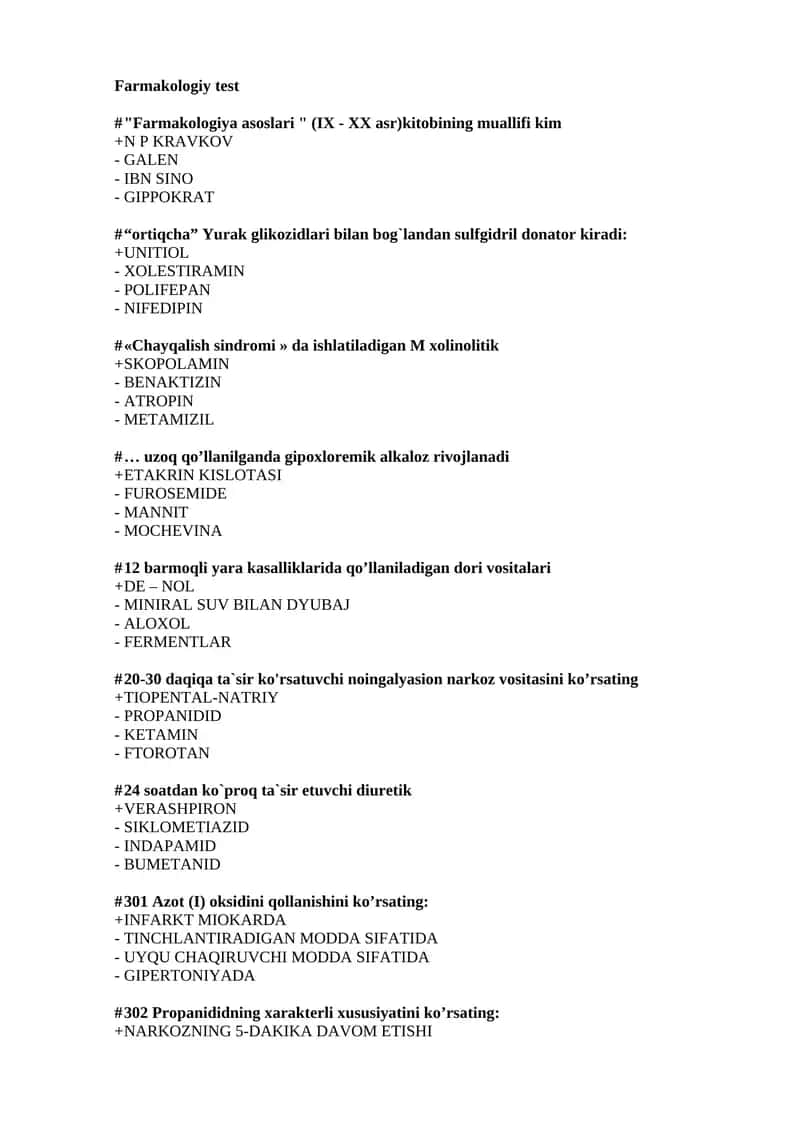 Farmakologiya test 1
