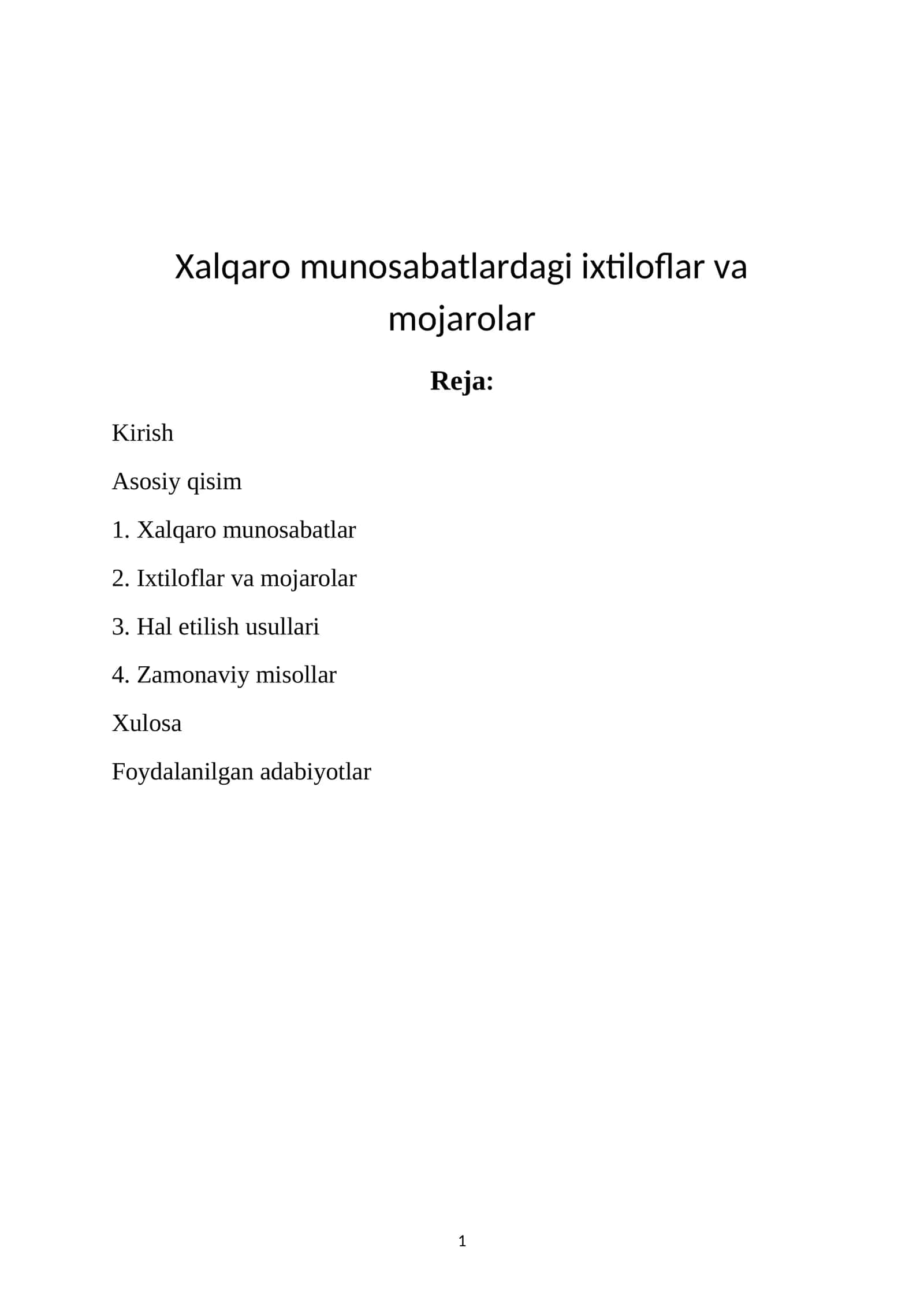 Xalqaro munosabatlardagi ixtiloflar va mojarolar 1