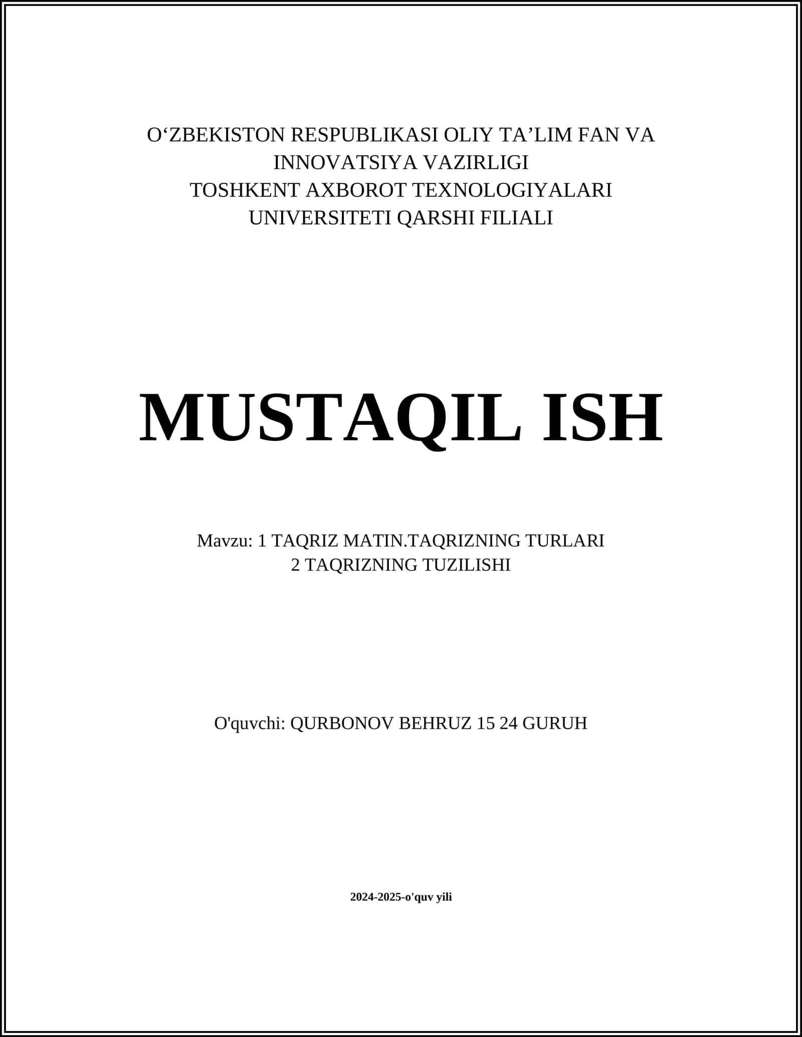 Taqriz Matin. Taqrizning Turlari 1