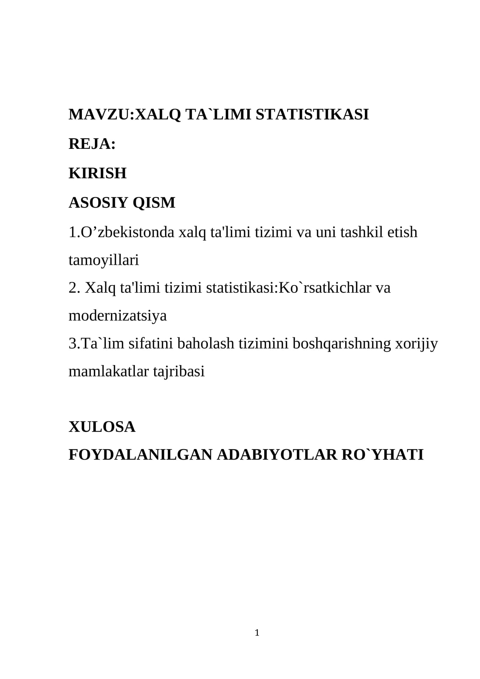 XALQ TA`LIMI STATISTIKASI 1