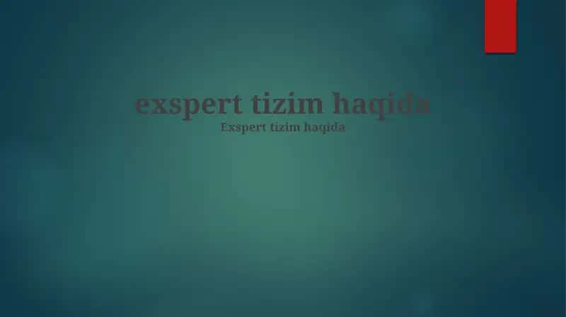 Ekspert Tizimlar 1