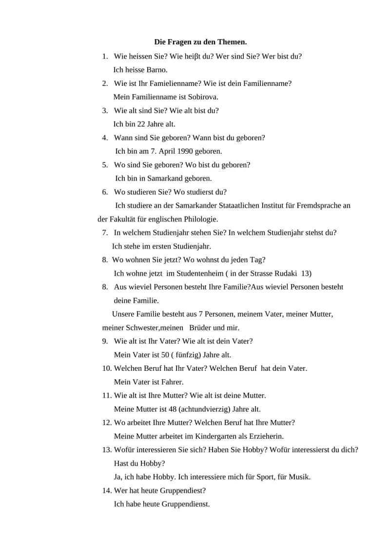 Fragen zu den Themen 1