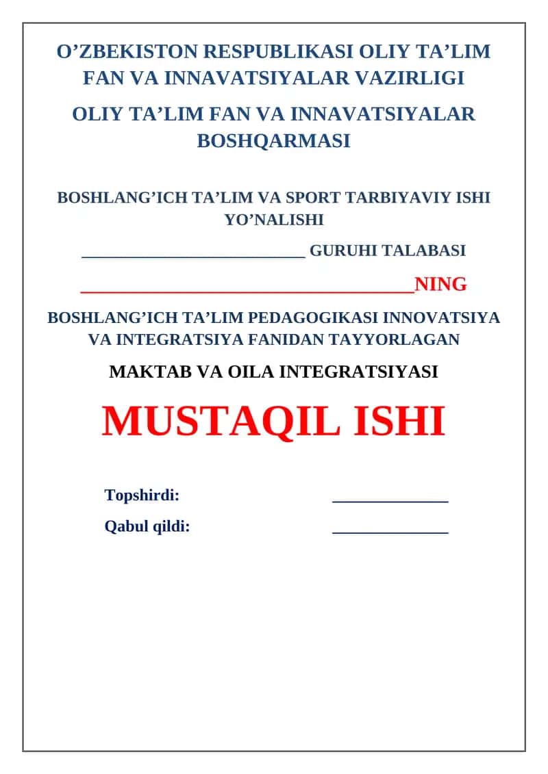 Maktab va Oila Integratsiyasi 1