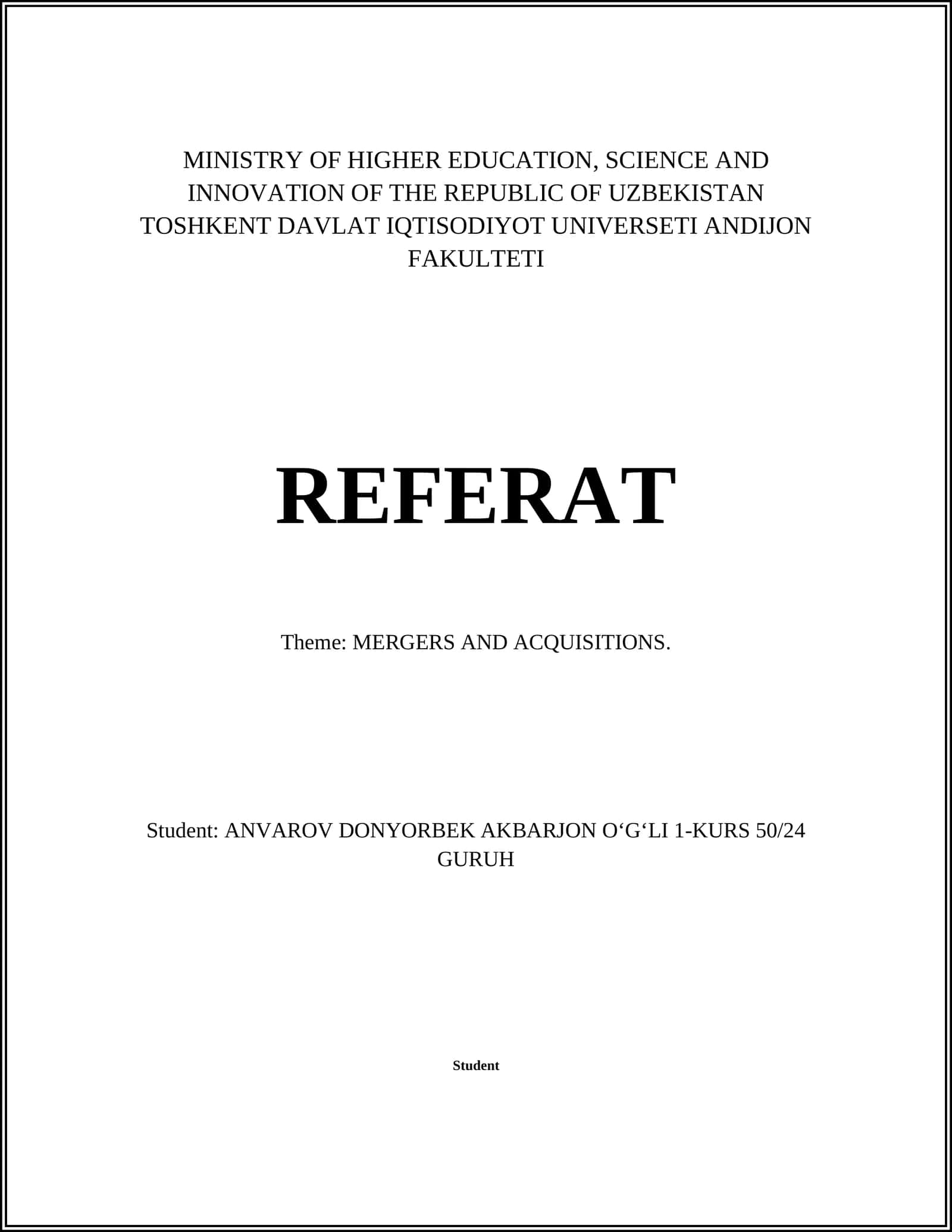 MERGERS AND ACQUISITIONS 1