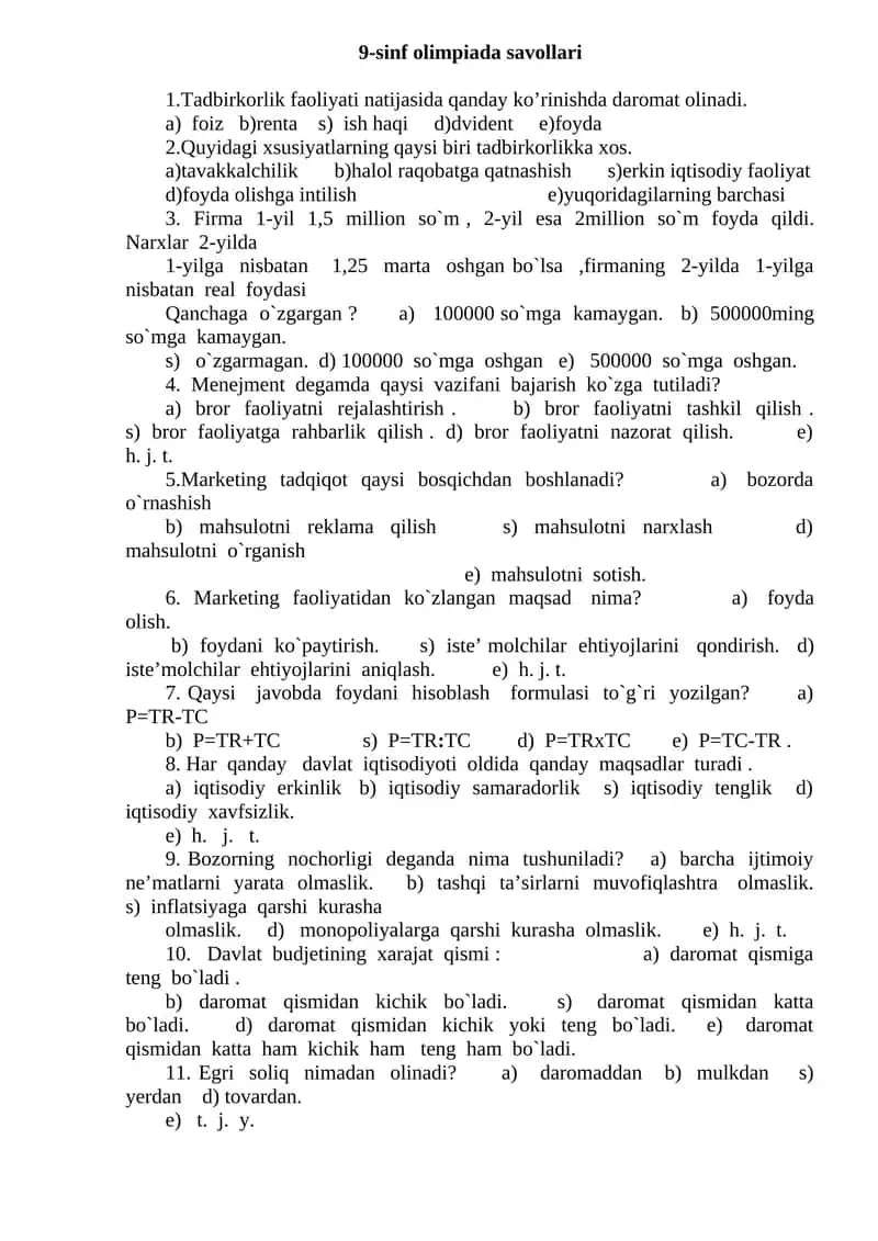 9-sinf olimpiada savollari 1