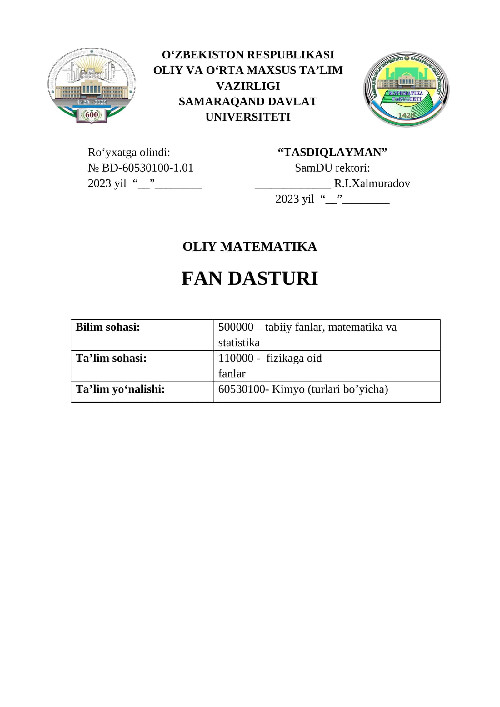 OLIY MATEMATIKA FAN DASTURI 1