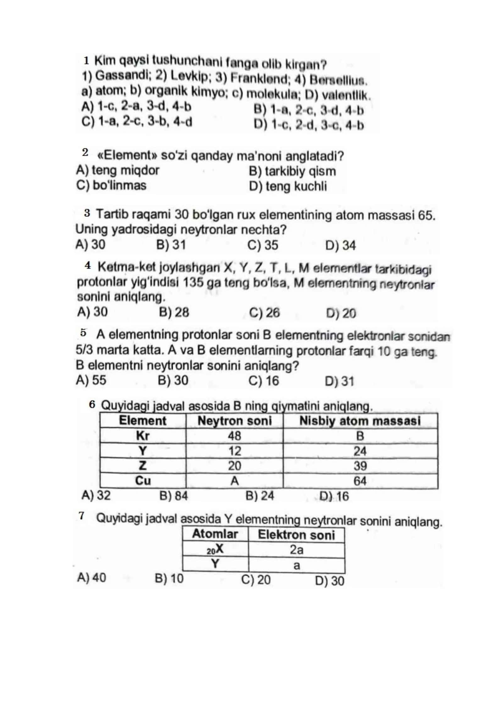 Atom Tuzilishiga oid masalalar 1