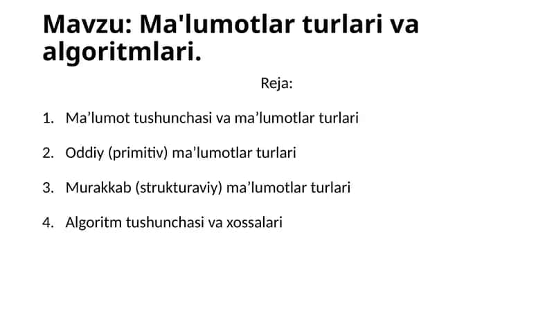 Ma'lumotturlar va algoritmlari 1