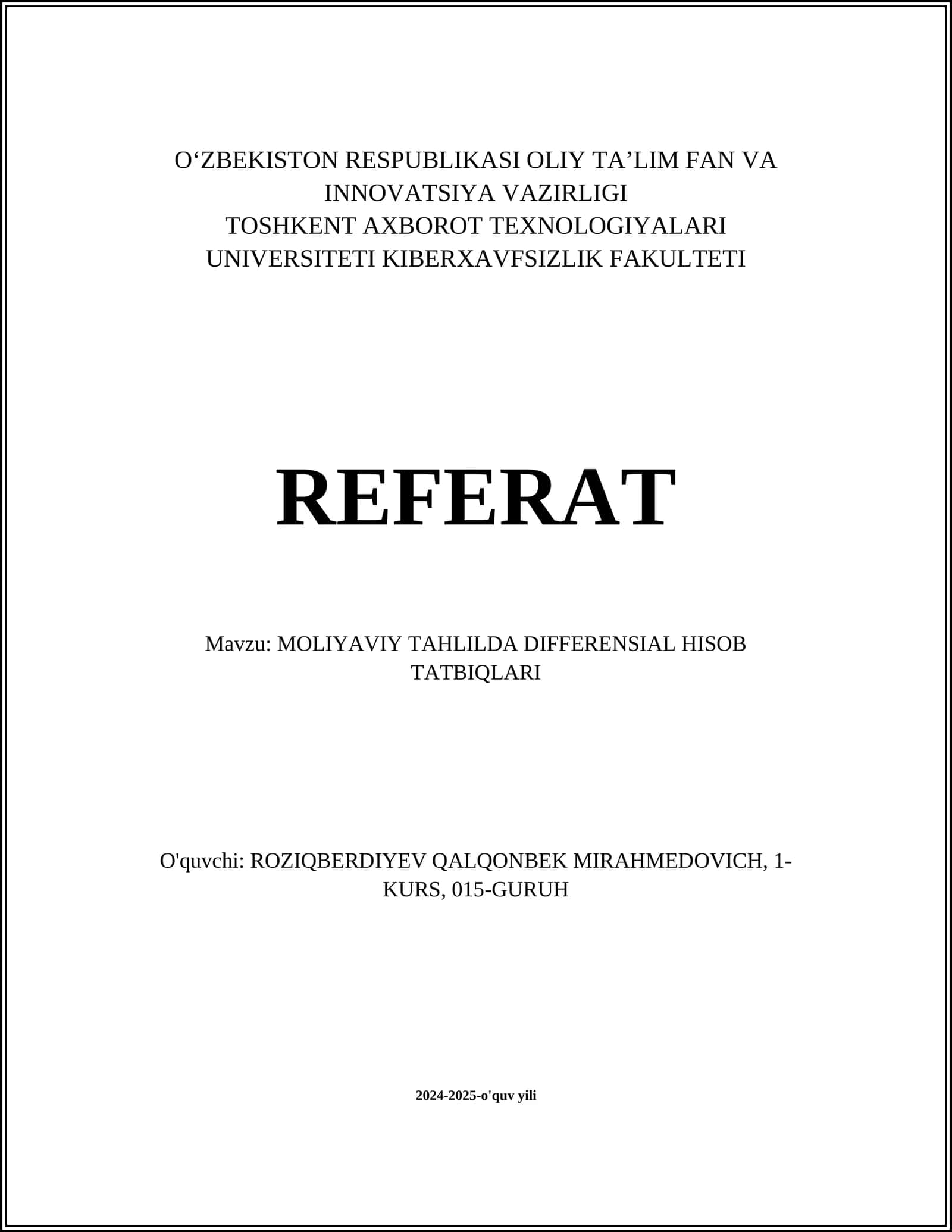 MOLIYAVIY TAHLILDA DIFFERENSIAL HISOB TATBIQLARI 1