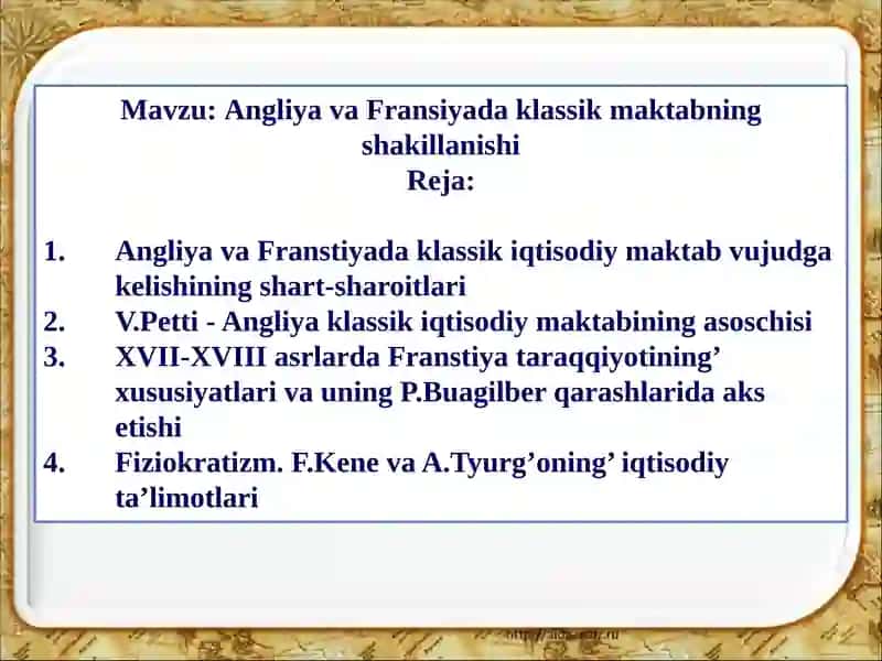 Angliya va Fransiyada klassik maktabning shakillanishi