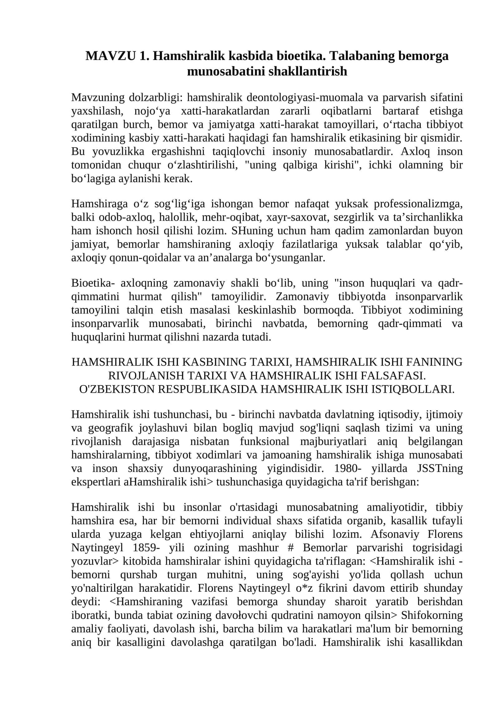 Hamshiralik kasbida bioetika 1
