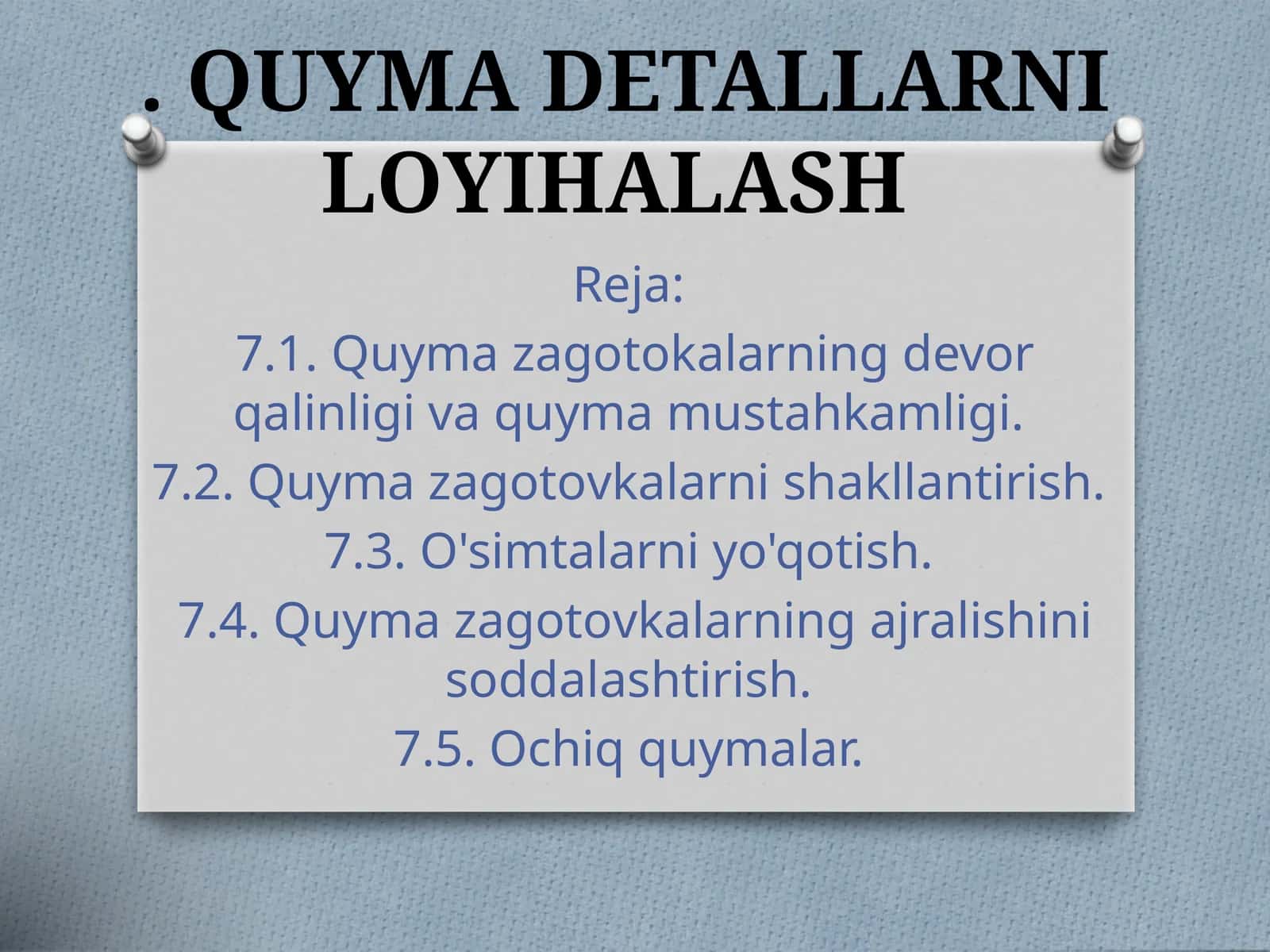 Quyma detallarni loyihalash 1