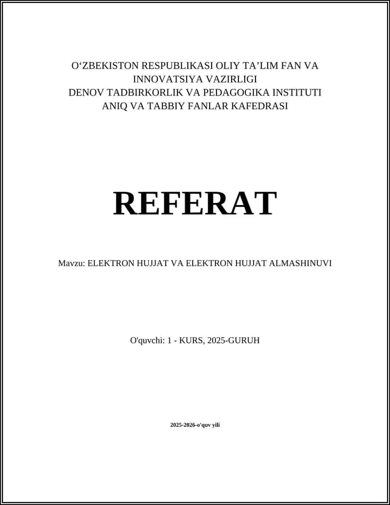 Elektron Hujjat va Elektron Hujjat Almashinuvi 1